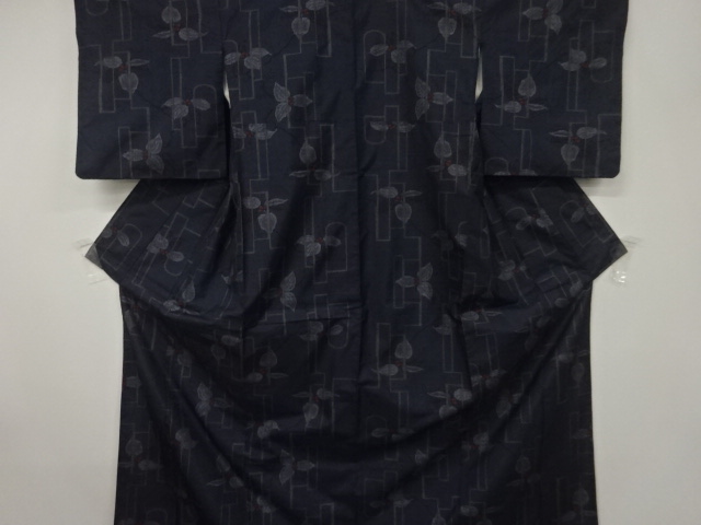 JAPANESE KIMONO / SILK / DORO OSHIMA TSUMUGI / WOVEN LEAVES